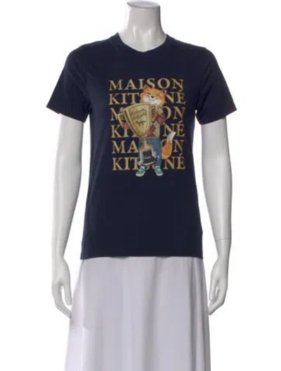 Pre-owned Maison Kitsuné Graphic Print Crew Neck T-shirt In Blue