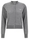 Maison Kitsuné Grey Cropped Cardigan With Round Neck And Logo Embroidery On The Front In Gray