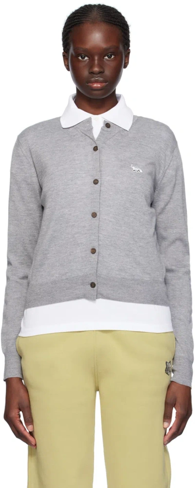 Maison Kitsuné Grey Baby Fox Cardigan In H131 Medium Grey