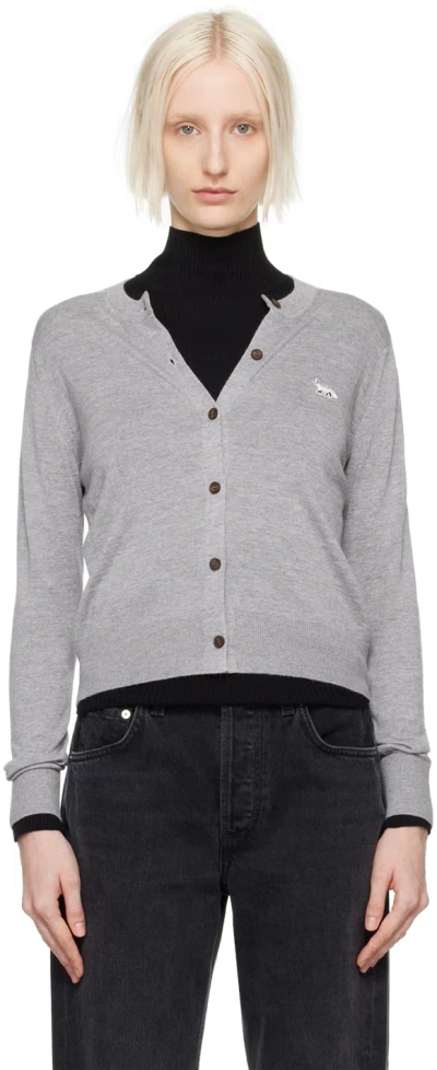 Maison Kitsuné Grey Baby Fox Patch Regular Cardigan In H131 Medium Grey Mel