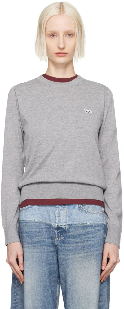 Maison Kitsuné Gray Baby Fox Patch Regular Sweater In H131 Medium Grey Mel