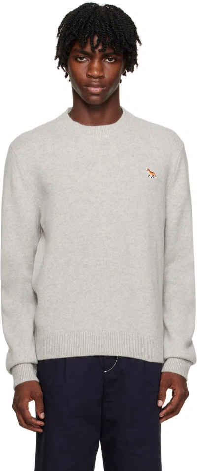 Maison Kitsuné Gray Baby Fox Sweater In H120 Light Grey Mela