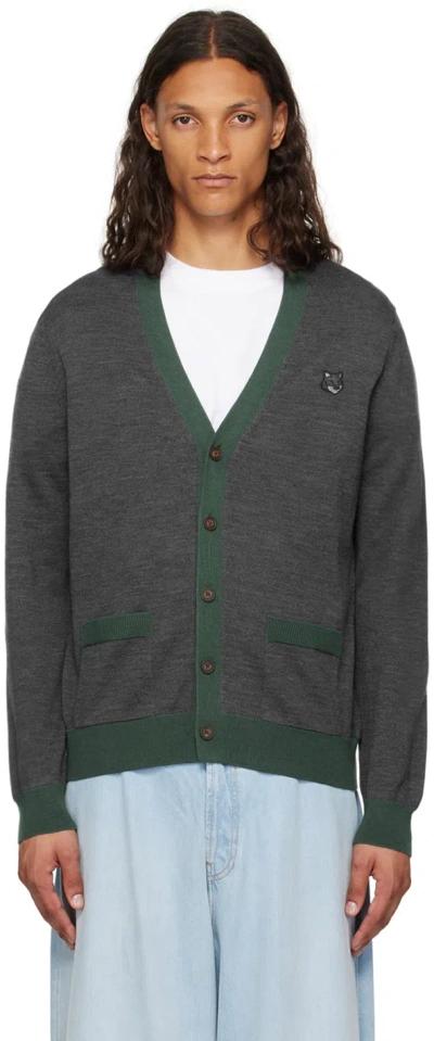 Maison Kitsuné Gray Bold Fox Head Cardigan In Grey