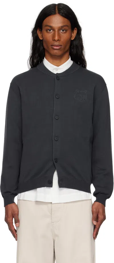 Maison Kitsuné Gray Bold Fox Head Embroidered Knitted Cardigan