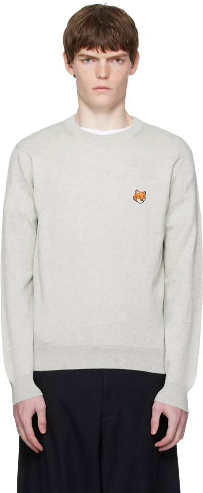 Maison Kitsuné Gray Bold Fox Head Patch Regular Sweater In White