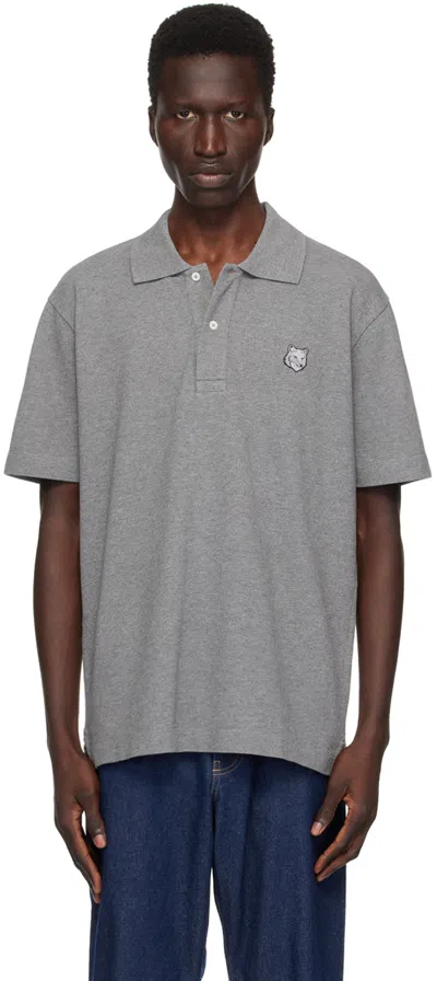 Maison Kitsuné Gray Bold Fox Head Polo In H131 Medium Grey Mel