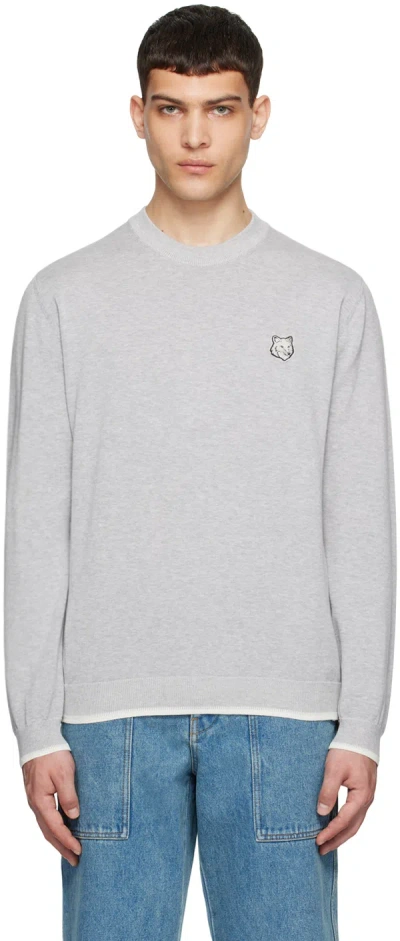 Maison Kitsuné Gray Bold Fox Head Sweater In H150 Grey Melange