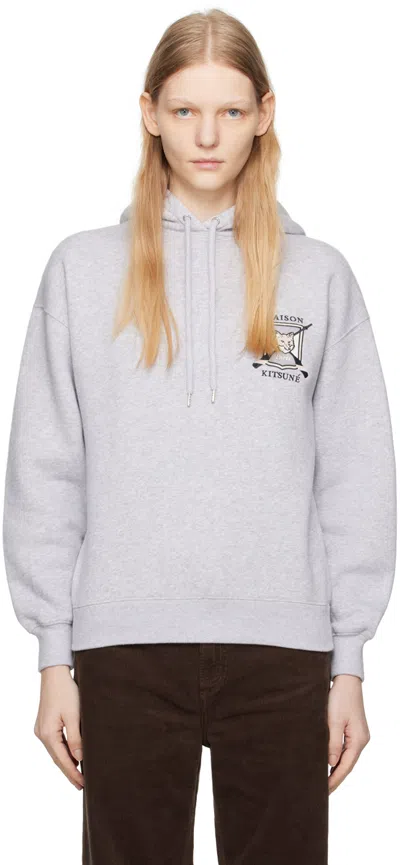 Maison Kitsuné Gray College Fox Hoodie In Light Grey Melange