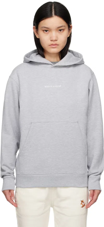 Maison Kitsuné Gray Embroidered Cordless Hoodie In Light Grey Melange