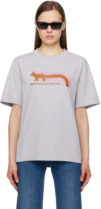 Maison Kitsuné Gray Flash Fox T-shirt In H120 Light Grey