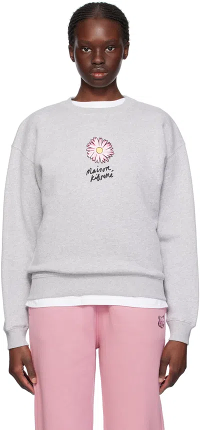 Maison Kitsuné Gray Floating Flower Sweatshirt In H120 Light Grey