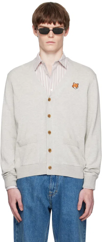 Maison Kitsuné Gray Fox Head Patch Regular Cardigan In Neutral