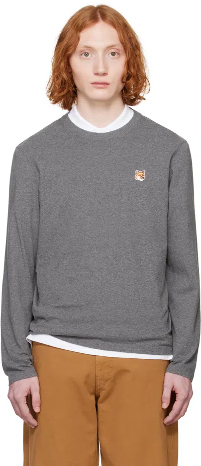 Maison Kitsuné Gray Fox Head Patch Regular Long Sleeves T-shirt In H170 Dark Grey Melan