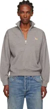 Maison Kitsuné Gray Half Zip Baby Fox Patch Sweatshirt In Gray
