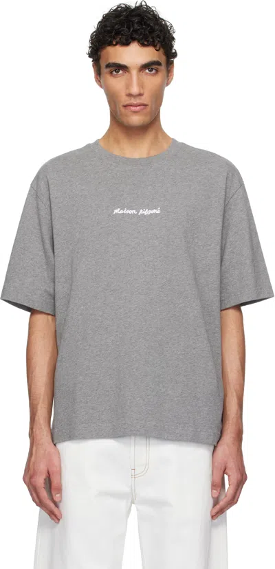 Maison Kitsuné Gray Embroidered T-shirt In H131 Medium Grey Mel