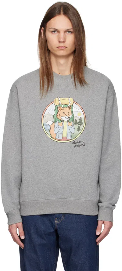 Maison Kitsuné 'rambling Fox Print Sweat In Grey