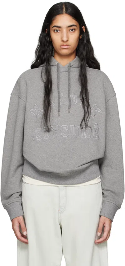 Maison Kitsuné Gray Varsity Hoodie In H131 Medium Grey Mel