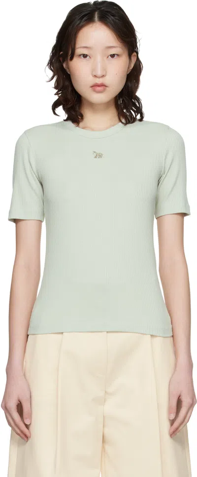 Maison Kitsuné Baby Fox Ribbed Fitted T-shirt In Green