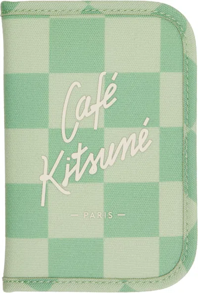Maison Kitsuné Green 'café Kitsuné' Checkerboard Passport Holder