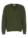 Maison Kitsuné Bold Fox Head Patch Knitted Cardigan In Green