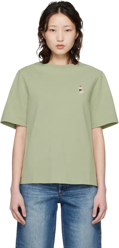 Maison Kitsuné Sage Green Cotton T-shirt In Black