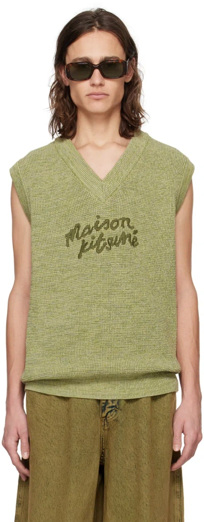 Maison Kitsuné Maison Kitsune Handwriting Oversize Vest In Green