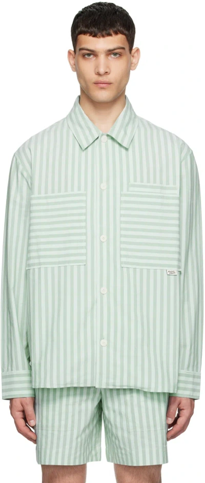 Maison Kitsuné Green Striped Shirt In S409 Seafoam/ice Blu