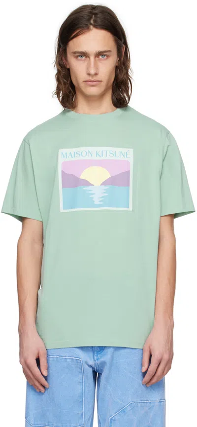 Maison Kitsuné Green Print T-shirt In P417 Seafoam Blue