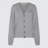 Maison Kitsuné Gray Bold Fox Head Embroidered Cropped Cardigan In Grey