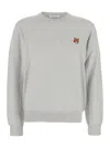 Maison Kitsuné Grey Crew Neck Sweater With Fox Patch On The Front In Wool Man In Gray