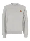 Maison Kitsuné Grey Crew Neck Sweater With Fox Patch On The Front In Wool Man In Gray