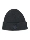 Maison Kitsuné Grey Embroidered Logo Beanie Hat In Burgundy