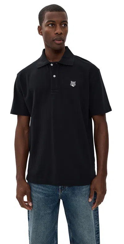 Maison Kitsuné Grey Fox Head Patch Comfort Polo Black In Blue