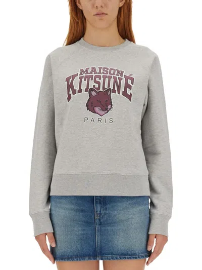 Maison Kitsuné Grey Graphic Crew Neck Sweatshirt In Gray