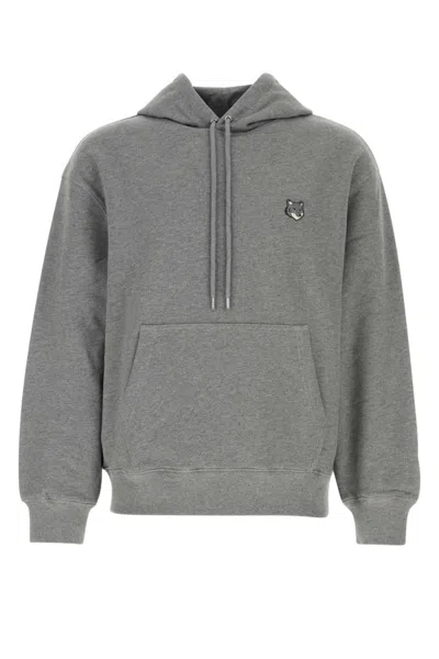 Maison Kitsuné Grey Logo Patch Hoodie In Gray
