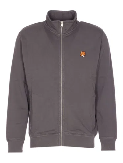 Maison Kitsuné Grey Logo Zip-up Sweatshirt In Gray
