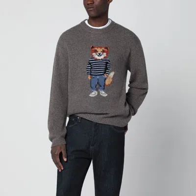 Maison Kitsuné Grey Mélange Sweater With Dressed Fox Intarsia In Gray