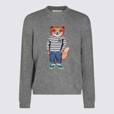 MAISON KITSUNÉ GREY WOOL KNITWEAR