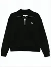 Maison Kitsuné Half-zip Black Pullover With High Collar And Ribbed Details In Black