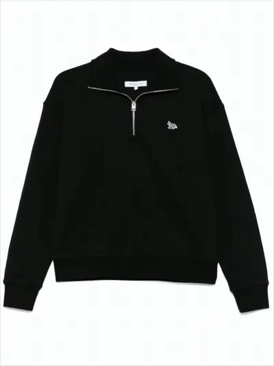 Maison Kitsuné Half-zip Black Pullover With High Collar And Ribbed Details