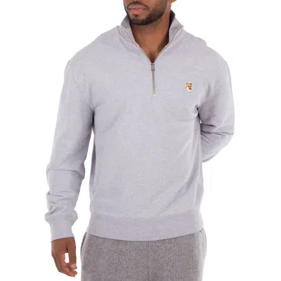 Maison Kitsuné Maison Kitsune Half-zip Fox Head Patch Sweatshirt In Gray