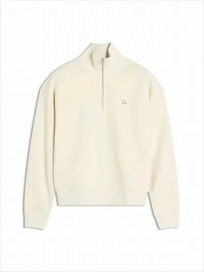 Maison Kitsuné Half-zip Long-sleeve Top With High Collar And Minimalist Design In White