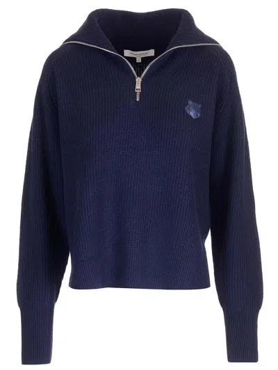 Maison Kitsuné Half-zip Sweater Knitwear Blue