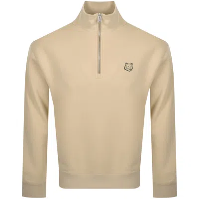 MAISON KITSUNÉ MAISON KITSUNE HALF ZIP SWEATSHIRT BEIGE
