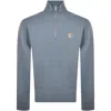Maison Kitsuné Fox Head-patch Half-zip Sweatshirt In Blue