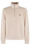 Maison Kitsuné Bold Fox Head Patch Comfort Half Zipped Sweatshirt In Neutrals