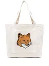 Maison Kitsuné Printed Cotton Tote Bag In Beige