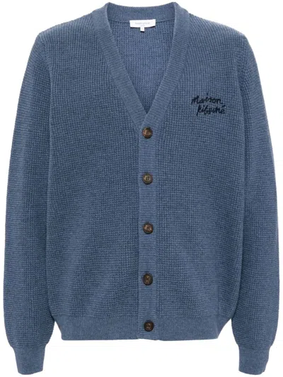 Maison Kitsuné Handwriting Comfort Cardigan In P433 Storm Blue