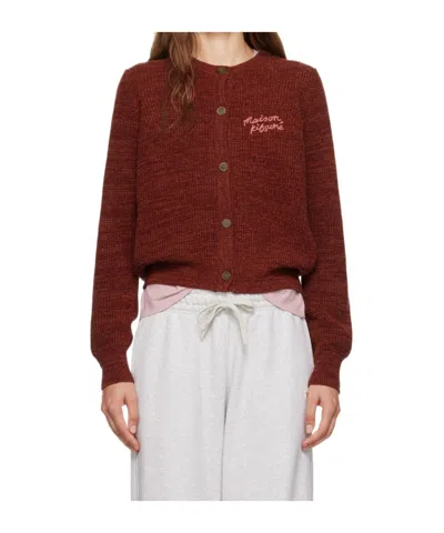 Maison Kitsuné Handwriting Comfort Knitted Cardigan In Brown