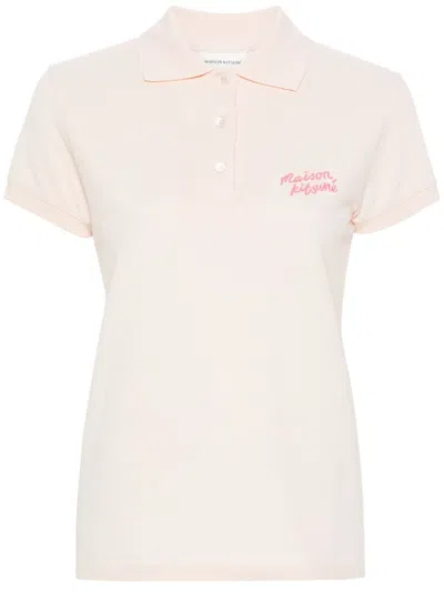Maison Kitsuné Handwriting Cotton Polo Shirt In Pink